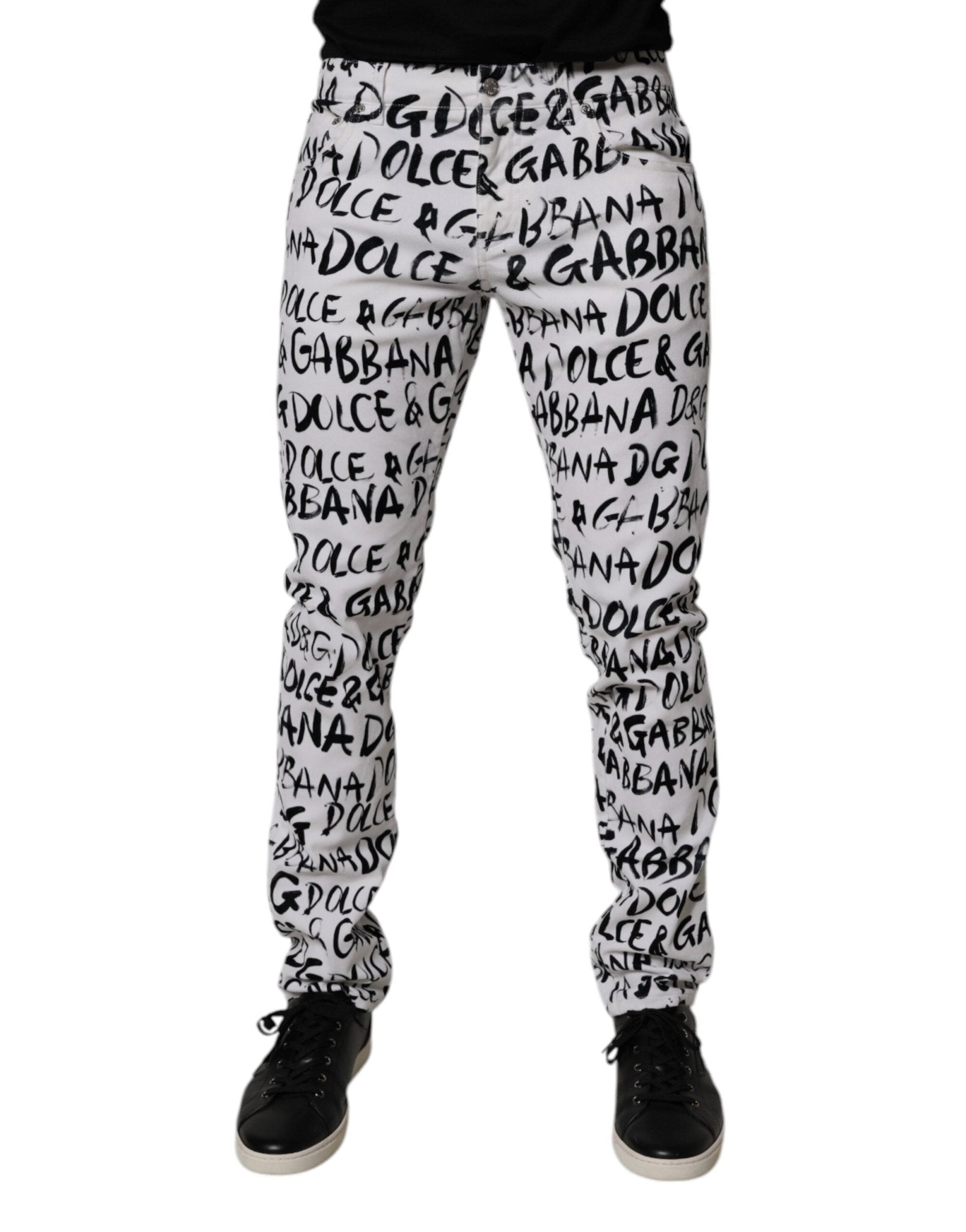 Dolce & Gabbana White Cotton Logo Print Skinny Denim Jeans – IT48 | M par Dolce & Gabbana | Disponible sur Sandy Store ByNet