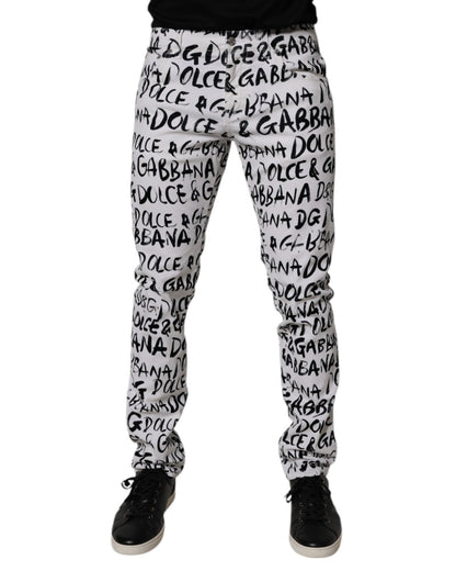 Dolce & Gabbana White Cotton Logo Print Skinny Denim Jeans – IT48 | M par Dolce & Gabbana | Disponible sur Sandy Store ByNet