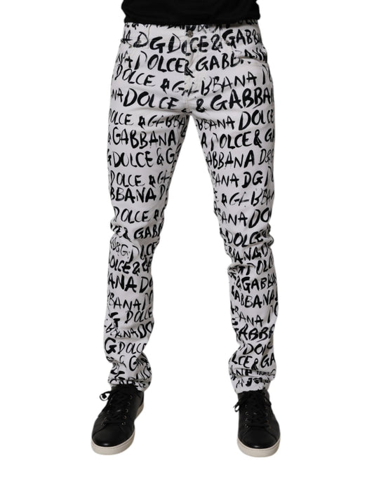 Dolce & Gabbana White Cotton Logo Print Skinny Denim Jeans – IT48 | M par Dolce & Gabbana | Disponible sur Sandy Store ByNet