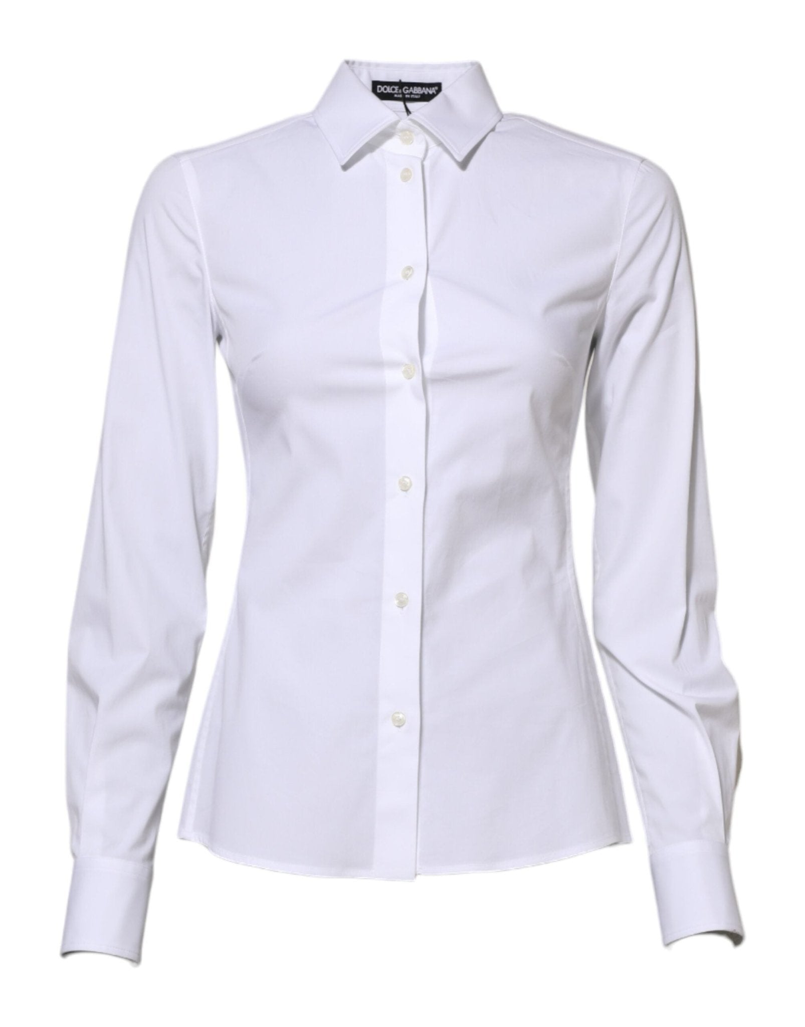 Dolce & Gabbana White Cotton Long Sleeves Collared Shirt Top – IT36|XXS par Dolce & Gabbana | Disponible sur Sandy Store ByNet