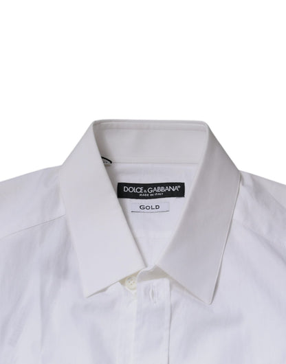 Dolce & Gabbana White Cotton Long Sleeves GOLD Dress Shirt - Sandy Store ByNet