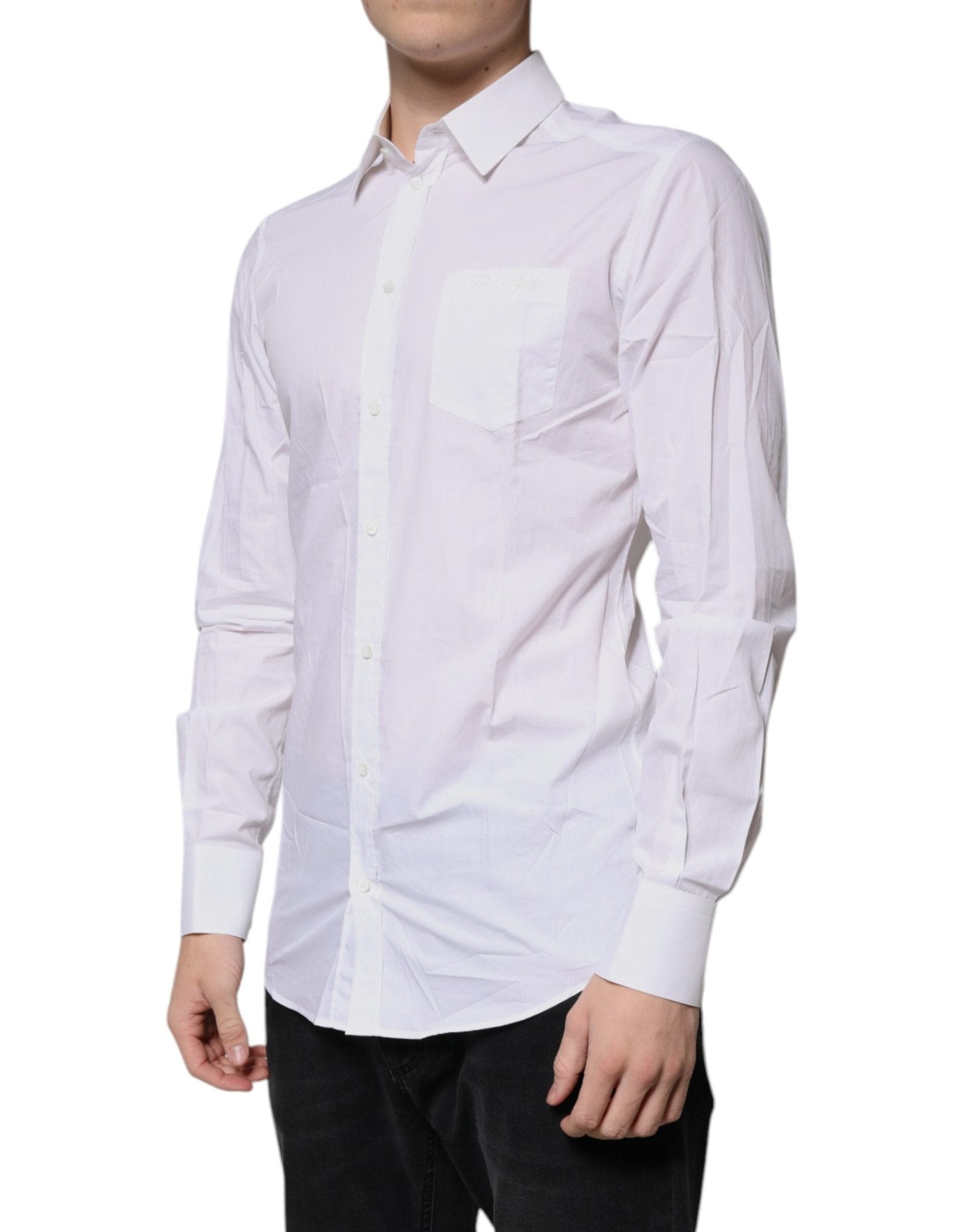 Dolce & Gabbana White Cotton Long Sleeves GOLD Dress Shirt - Sandy Store ByNet