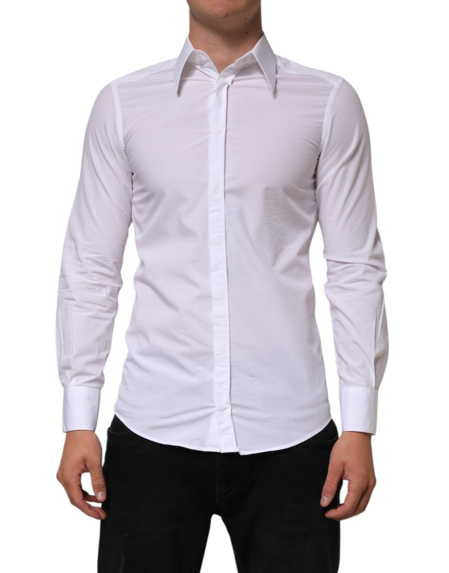 Dolce & Gabbana White Cotton MARTINI Long Sleeve Dress Shirt – IT37 | XS par Dolce & Gabbana | Disponible sur Sandy Store ByNet