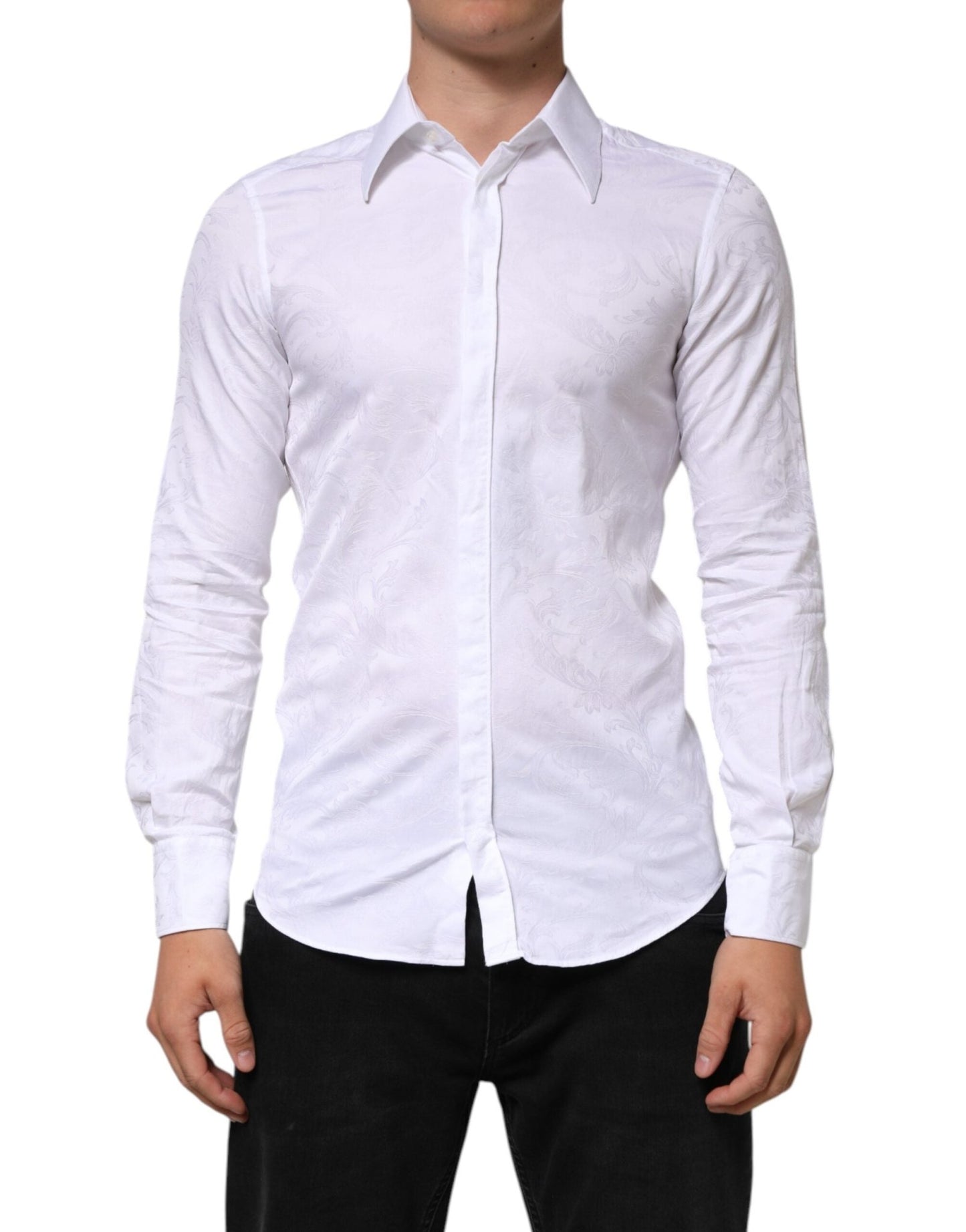 Dolce & Gabbana White Cotton MARTINI Paisley Jacquard Shirt – IT37 | XS par Dolce & Gabbana | Disponible sur Sandy Store ByNet