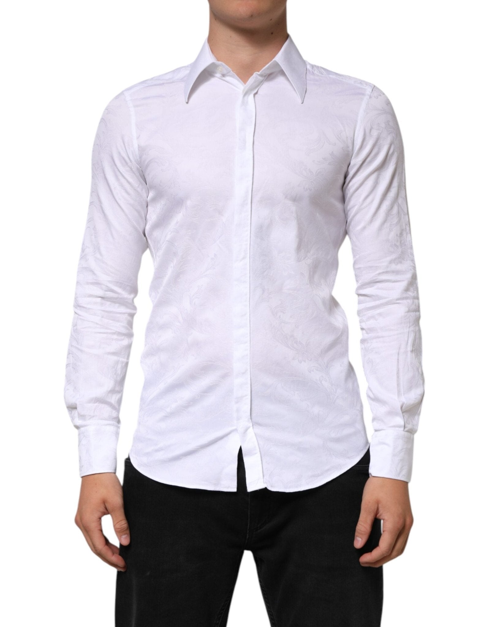 Dolce & Gabbana White Cotton MARTINI Paisley Jacquard Shirt – IT37 | XS par Dolce & Gabbana | Disponible sur Sandy Store ByNet