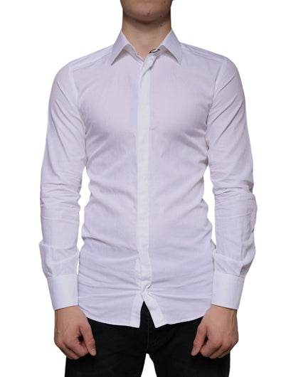 Dolce & Gabbana White Cotton Men Dress GOLD Formal Shirt - Sandy Store ByNet