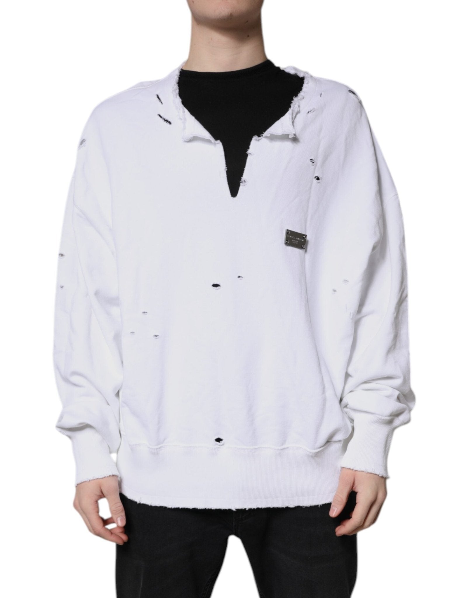 Dolce & Gabbana White Cotton Men Pullover Sweatshirt Sweater – IT50 | L par Dolce & Gabbana | Disponible sur Sandy Store ByNet