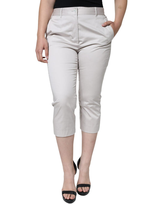 Dolce & Gabbana White Cotton Mid Waist Cropped Skinny Pants – IT44 | L par Dolce & Gabbana | Disponible sur Sandy Store ByNet