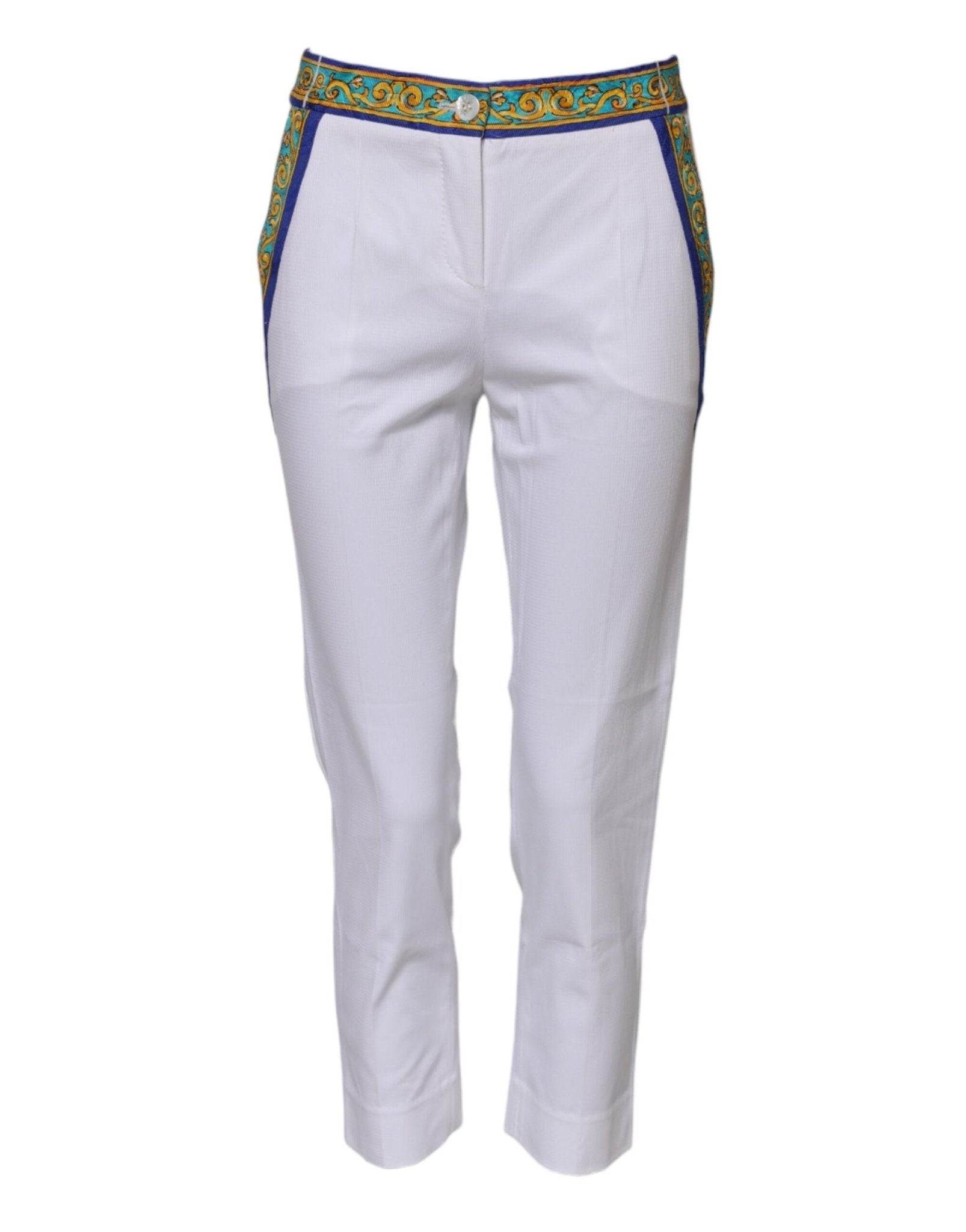 Dolce & Gabbana White Cotton Mid Waist Tapered Trouser Pants – IT36|XXS par Dolce & Gabbana | Disponible sur Sandy Store ByNet