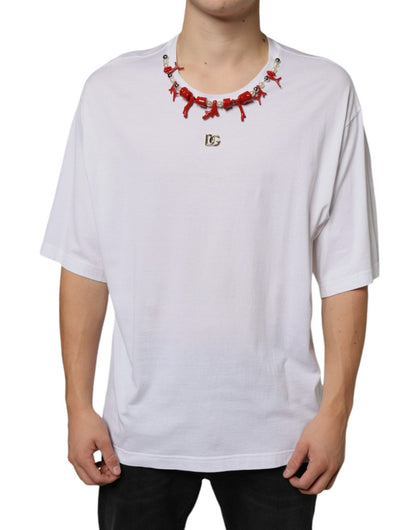 Dolce & Gabbana White Cotton Necklace Embellished T-shirt – IT58 | 3XL par Dolce & Gabbana | Disponible sur Sandy Store ByNet