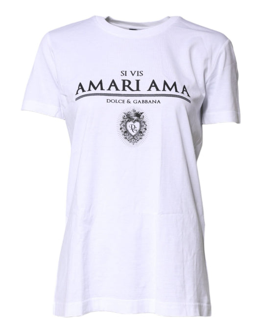 Dolce & Gabbana White Cotton Printed Round Neck Top T-shirt - Sandy Store ByNet