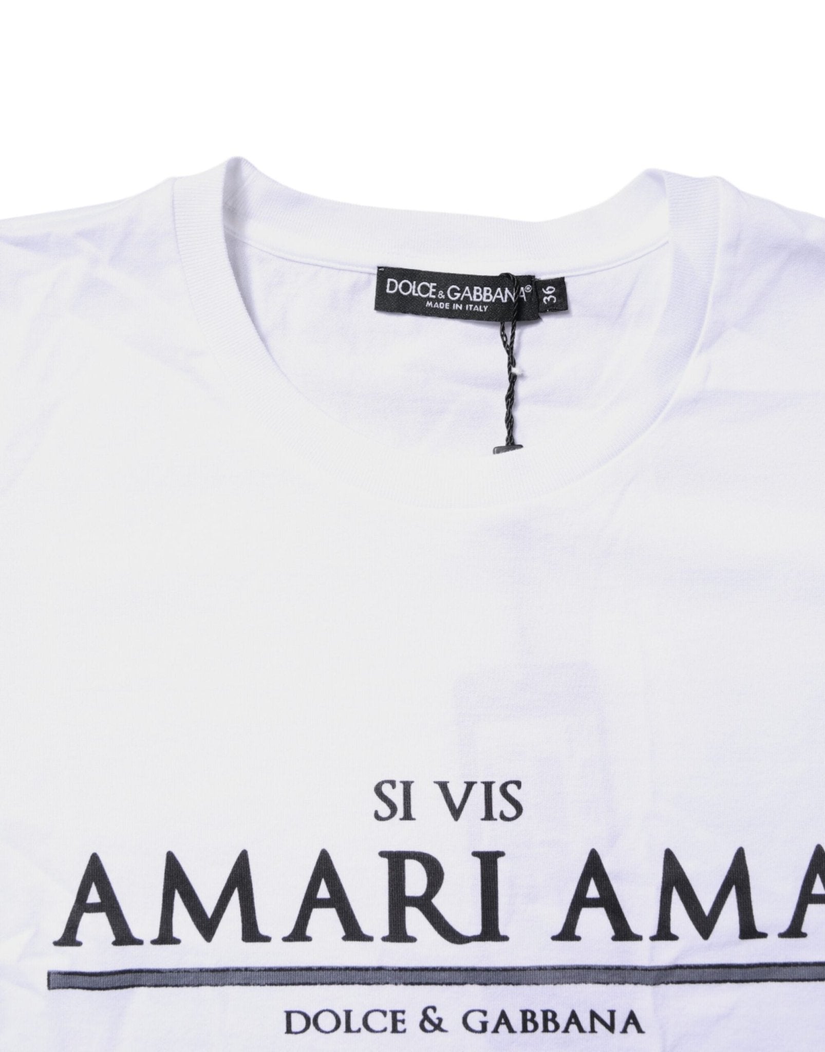 Dolce & Gabbana White Cotton Printed Round Neck Top T-shirt - Sandy Store ByNet