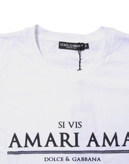 Dolce & Gabbana White Cotton Printed Round Neck Top T-shirt - Sandy Store ByNet