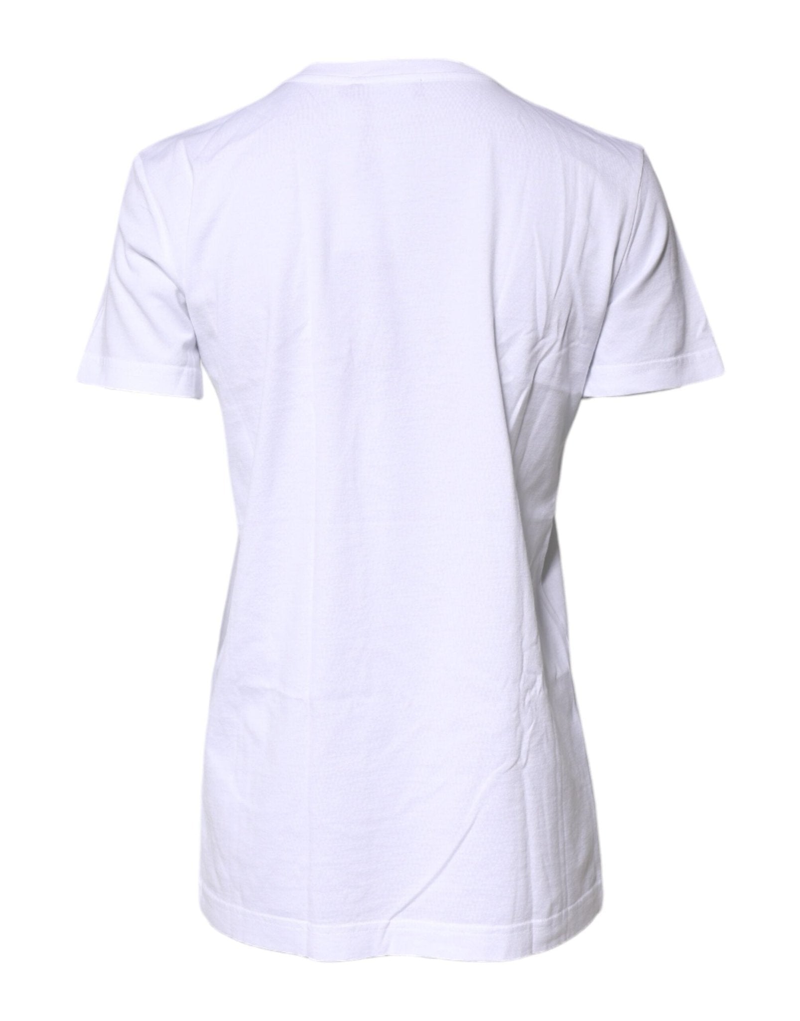 Dolce & Gabbana White Cotton Printed Round Neck Top T-shirt - Sandy Store ByNet