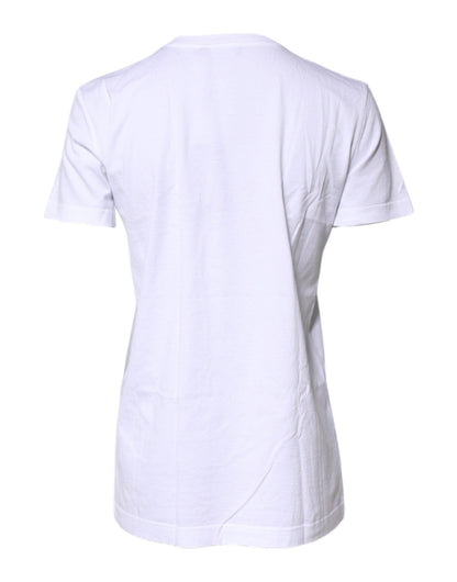 Dolce & Gabbana White Cotton Printed Round Neck Top T-shirt - Sandy Store ByNet