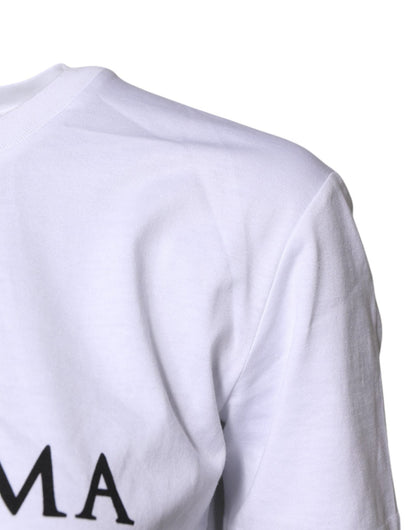Dolce & Gabbana White Cotton Printed Round Neck Top T-shirt - Sandy Store ByNet