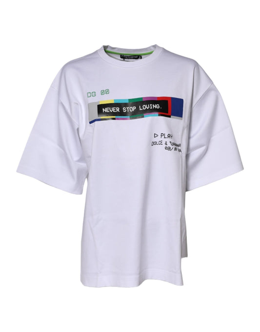 Dolce & Gabbana White Cotton Printed Short Sleeves T-shirt – IT40|S par Dolce & Gabbana | Disponible sur Sandy Store ByNet