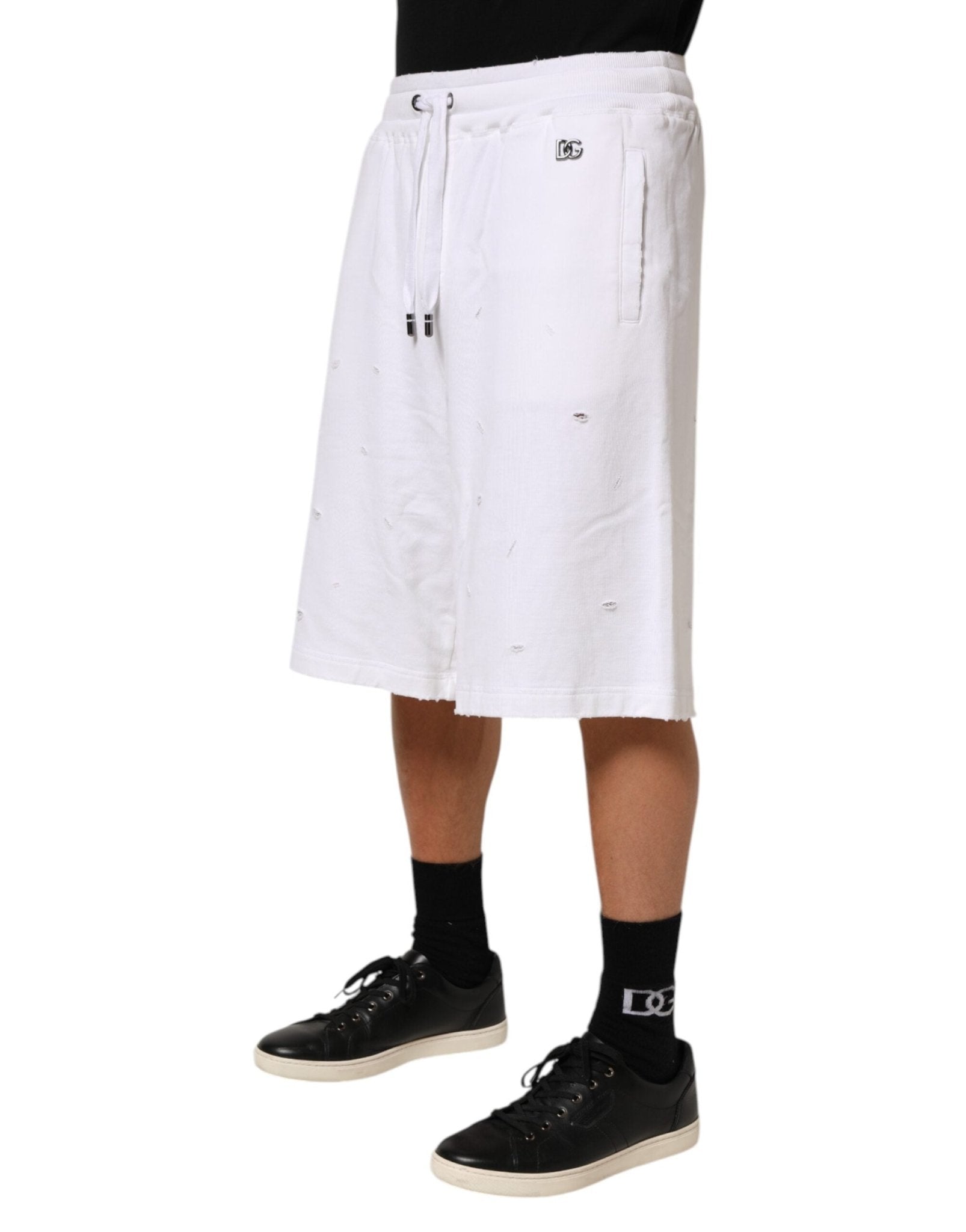 Dolce & Gabbana White Cotton Ripped Bermuda Sweatpants Shorts – IT46 | S par Dolce & Gabbana | Disponible sur Sandy Store ByNet