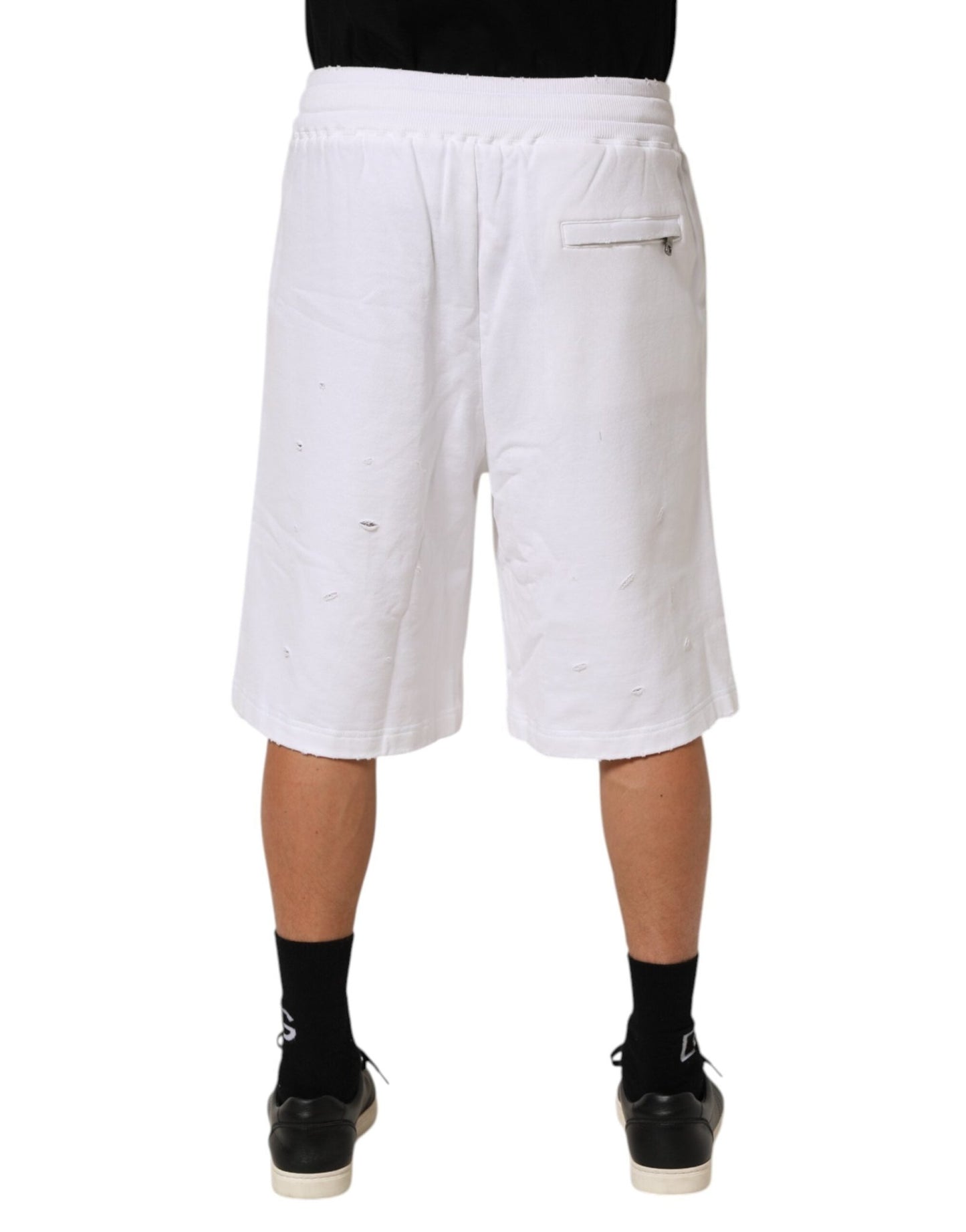 Dolce & Gabbana White Cotton Ripped Bermuda Sweatpants Shorts – IT46 | S par Dolce & Gabbana | Disponible sur Sandy Store ByNet