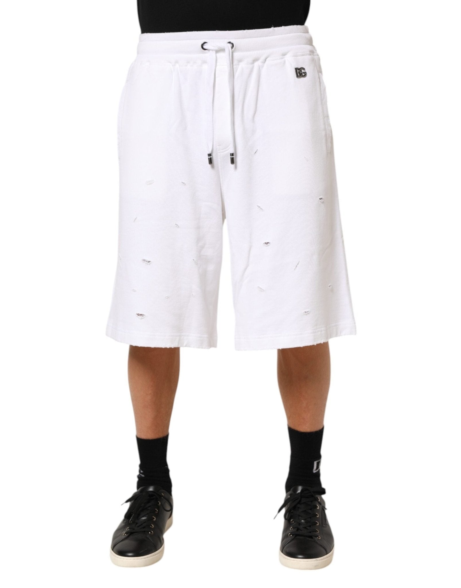 Dolce & Gabbana White Cotton Ripped Bermuda Sweatpants Shorts – IT46 | S par Dolce & Gabbana | Disponible sur Sandy Store ByNet