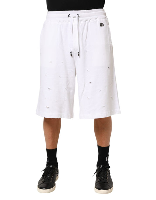 Dolce & Gabbana White Cotton Ripped Bermuda Sweatpants Shorts – IT46 | S par Dolce & Gabbana | Disponible sur Sandy Store ByNet