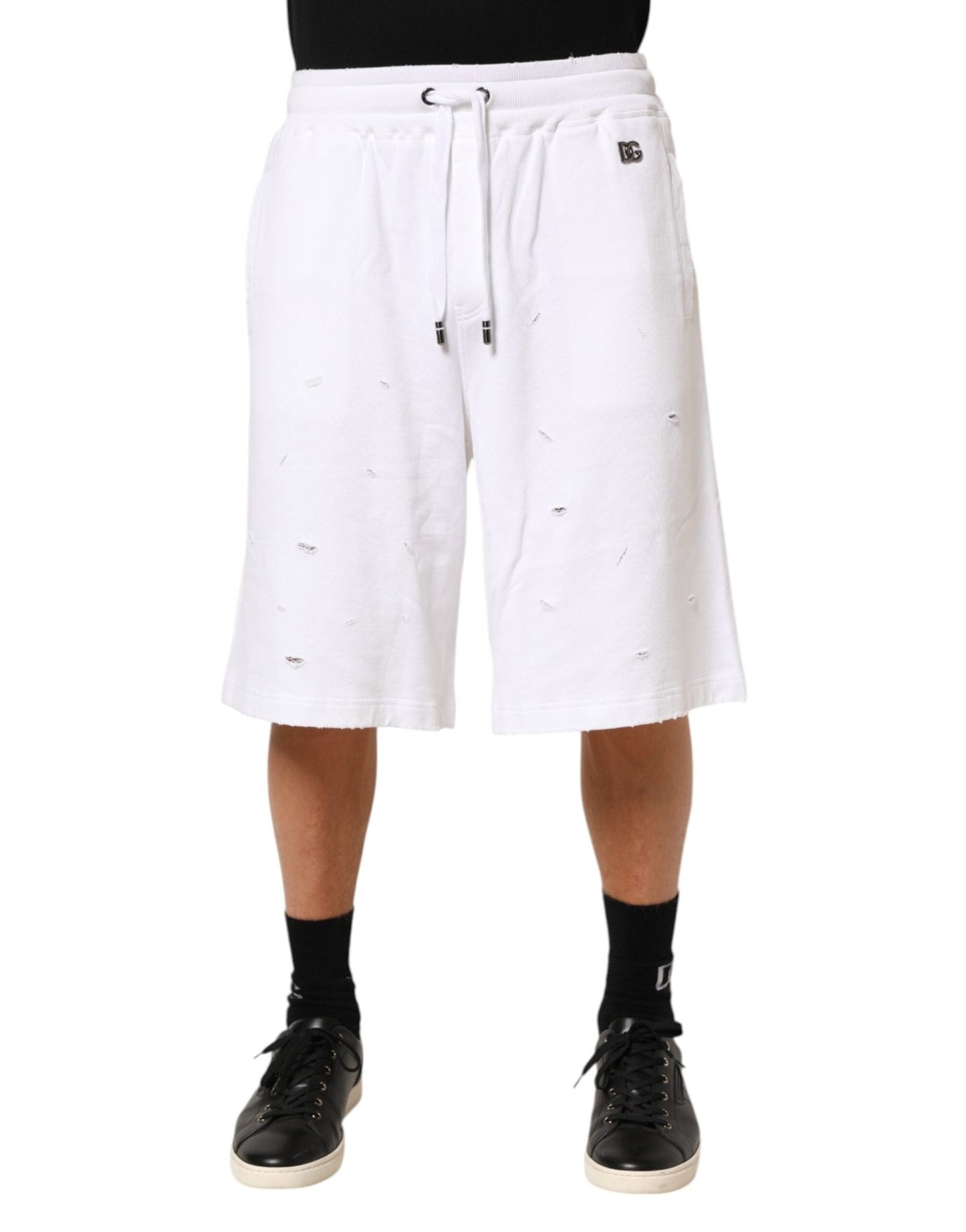 Dolce & Gabbana White Cotton Ripped Bermuda Sweatpants Shorts – IT46 | S par Dolce & Gabbana | Disponible sur Sandy Store ByNet