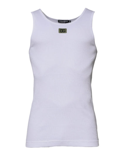 Dolce & Gabbana White Cotton Round Neck Sleeveless T-shirt – IT48 | M par Dolce & Gabbana | Disponible sur Sandy Store ByNet