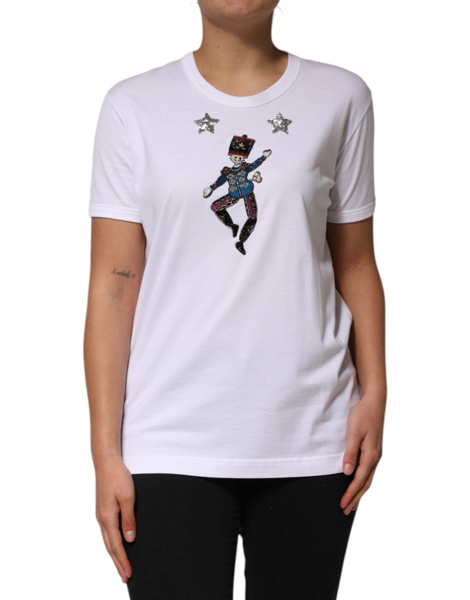 Dolce & Gabbana White Cotton Sequin Embellished Top T-shirt – IT44 | L par Dolce & Gabbana | Disponible sur Sandy Store ByNet
