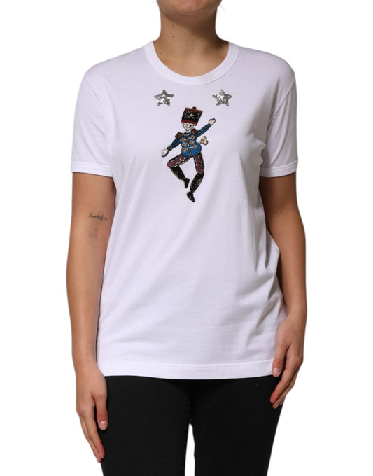 Dolce & Gabbana White Cotton Sequin Embellished Top T-shirt – IT44 | L par Dolce & Gabbana | Disponible sur Sandy Store ByNet