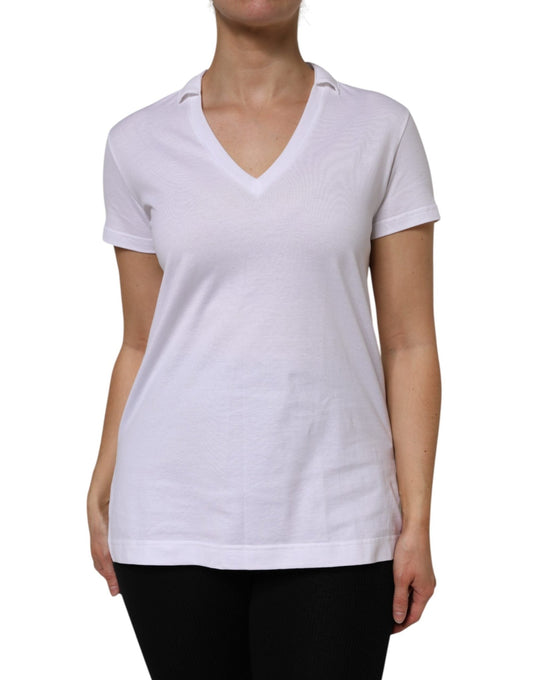 Dolce & Gabbana White Cotton Short Sleeve V - Neck Top T-shirt – IT42|M par Dolce & Gabbana | Disponible sur Sandy Store ByNet