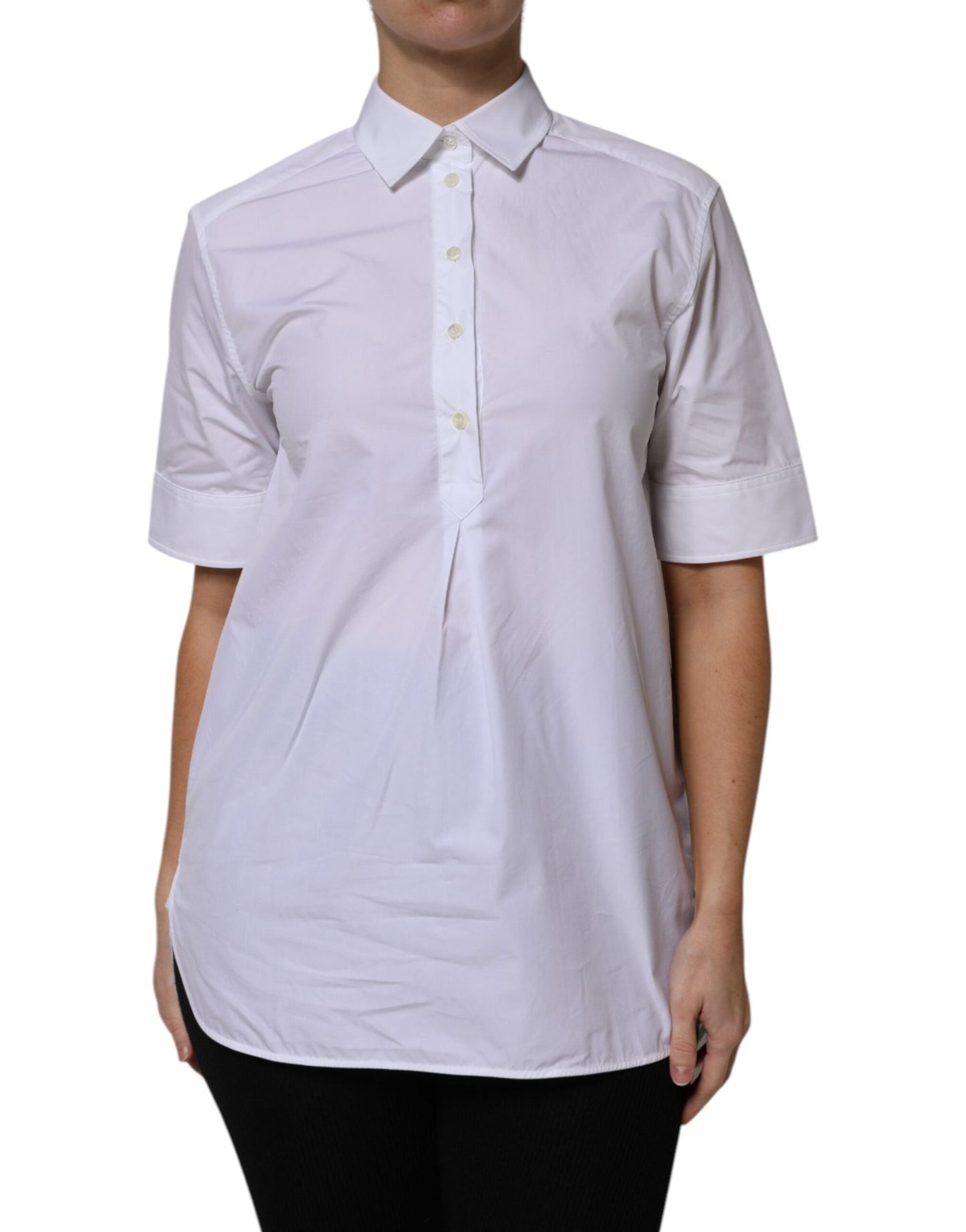 Dolce & Gabbana White Cotton Short Sleeves Collared Polo Top – IT38 | XS par Dolce & Gabbana | Disponible sur Sandy Store ByNet