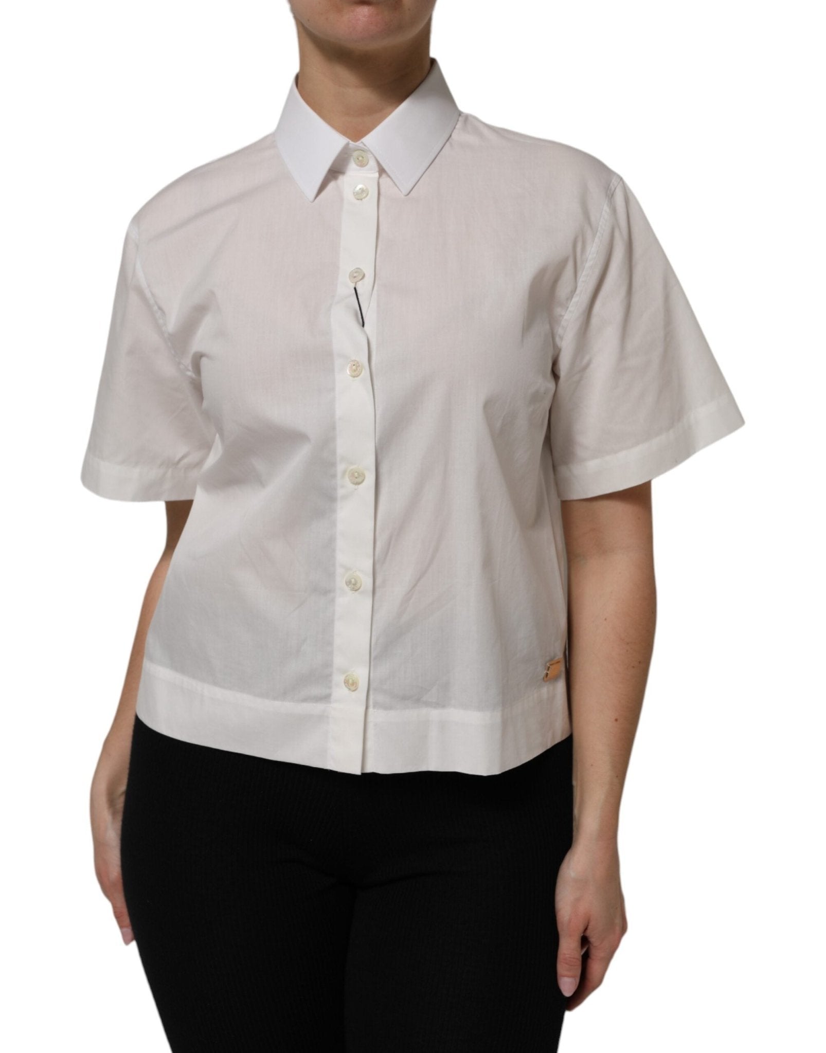 Dolce & Gabbana White Cotton Short Sleeves Collared Top Shirt – IT42|M par Dolce & Gabbana | Disponible sur Sandy Store ByNet