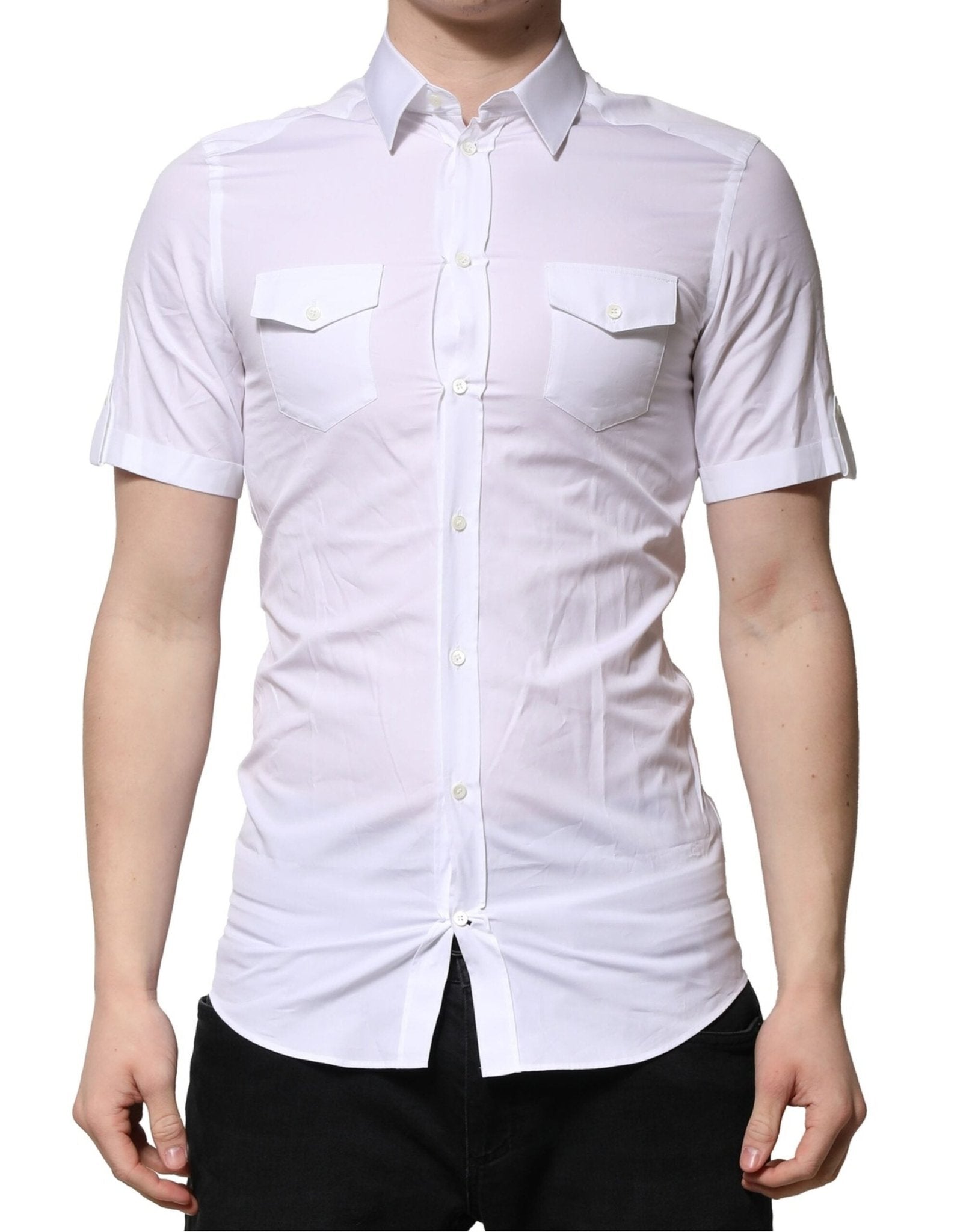 Dolce & Gabbana White Cotton Short Sleeves GOLD Casual Shirt – IT37 | XS par Dolce & Gabbana | Disponible sur Sandy Store ByNet