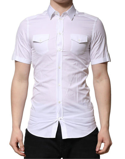 Dolce & Gabbana White Cotton Short Sleeves GOLD Casual Shirt – IT37 | XS par Dolce & Gabbana | Disponible sur Sandy Store ByNet