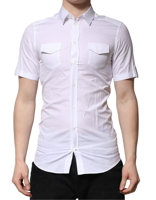 Dolce & Gabbana White Cotton Short Sleeves GOLD Casual Shirt – IT37 | XS par Dolce & Gabbana | Disponible sur Sandy Store ByNet