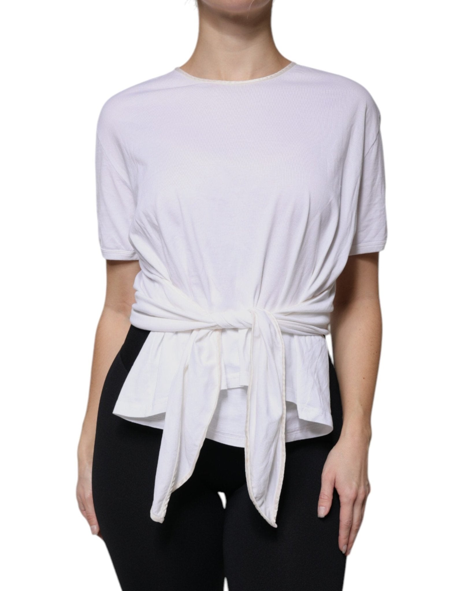 Dolce & Gabbana White Cotton Silk Round Neck Wrap Blouse Top – IT46|XL par Dolce & Gabbana | Disponible sur Sandy Store ByNet