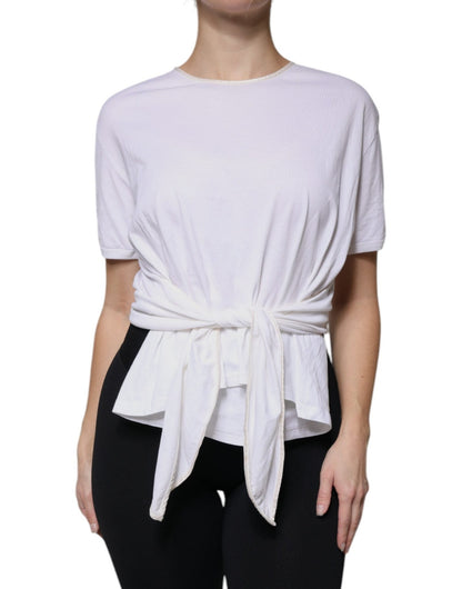 Dolce & Gabbana White Cotton Silk Round Neck Wrap Blouse Top – IT46|XL par Dolce & Gabbana | Disponible sur Sandy Store ByNet