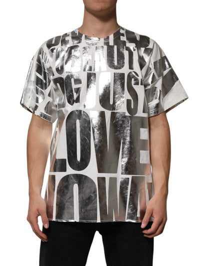 Dolce & Gabbana White Cotton Silver Metallic Slogan Print T-shirt – M par Dolce & Gabbana | Disponible sur Sandy Store ByNet