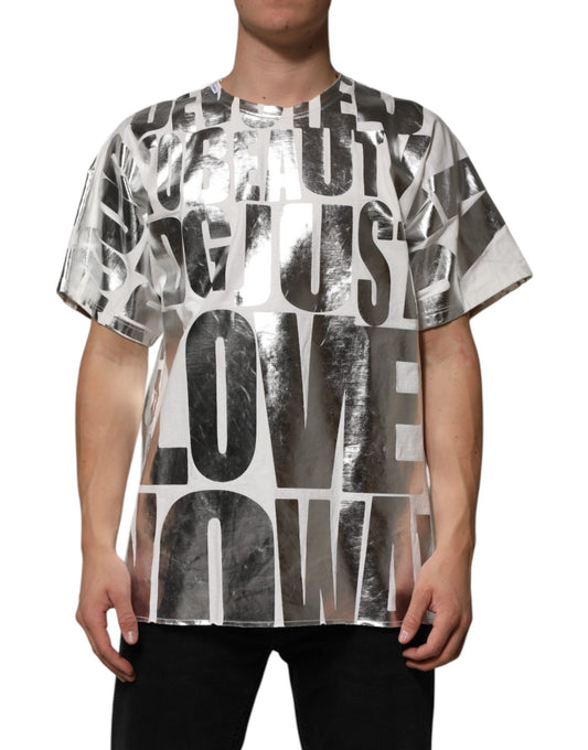 Dolce & Gabbana White Cotton Silver Metallic Slogan Print T-shirt – M par Dolce & Gabbana | Disponible sur Sandy Store ByNet