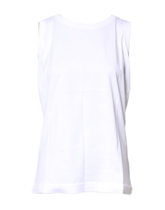 Dolce & Gabbana White Cotton Sleeveless Crew Neck T-shirt - Sandy Store ByNet