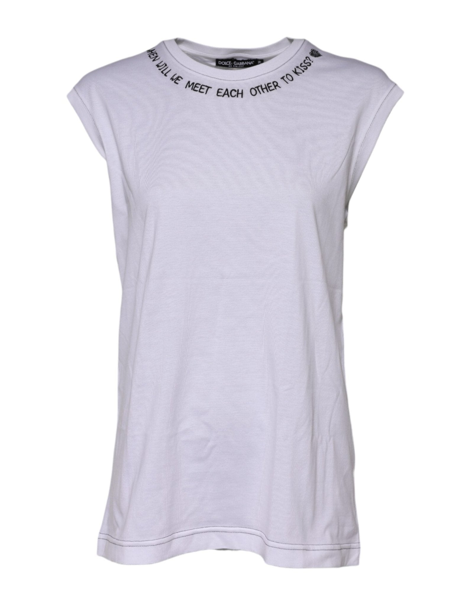 Dolce & Gabbana White Cotton Sleeveless Printed Tank T-shirt – IT36|XXS par Dolce & Gabbana | Disponible sur Sandy Store ByNet