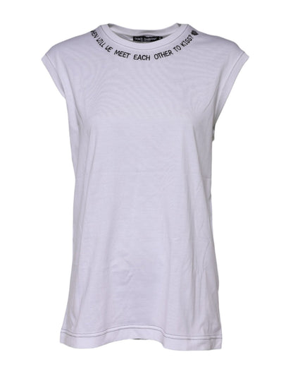 Dolce & Gabbana White Cotton Sleeveless Printed Tank T-shirt – IT36|XXS par Dolce & Gabbana | Disponible sur Sandy Store ByNet