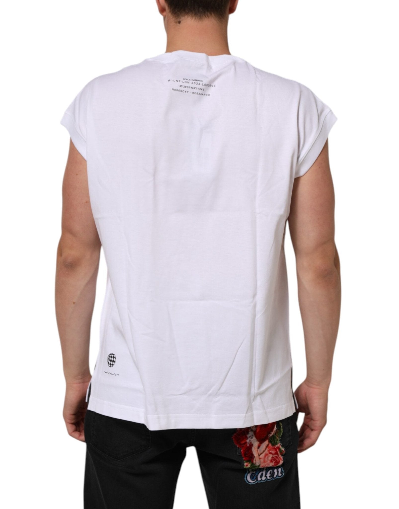 Dolce & Gabbana White Cotton Sleeveless Printed Tank T-shirt – IT44 | XS par Dolce & Gabbana | Disponible sur Sandy Store ByNet