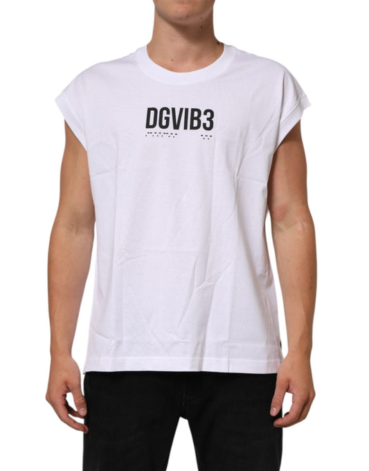 Dolce & Gabbana White Cotton Sleeveless Printed Tank T-shirt – IT44 | XS par Dolce & Gabbana | Disponible sur Sandy Store ByNet