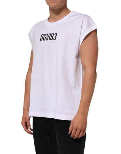 Dolce & Gabbana White Cotton Sleeveless Printed Tank T-shirt – IT44 | XS par Dolce & Gabbana | Disponible sur Sandy Store ByNet