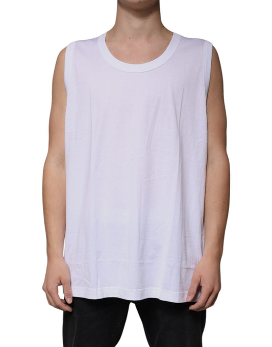 Dolce & Gabbana White Cotton Sleeveless Round Neck Tank T-shirt – IT52 | XL par Dolce & Gabbana | Disponible sur Sandy Store ByNet