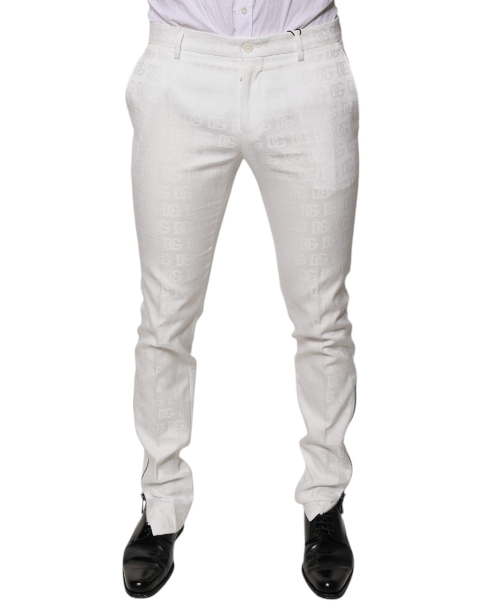 Dolce & Gabbana White Cotton Tapered Formal Dress Pants – IT48 | M par Dolce & Gabbana | Disponible sur Sandy Store ByNet