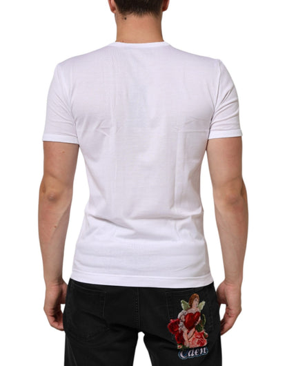 Dolce & Gabbana White Cotton V - Neck Short Sleeves T-shirt – IT58 | 3XL par Dolce & Gabbana | Disponible sur Sandy Store ByNet