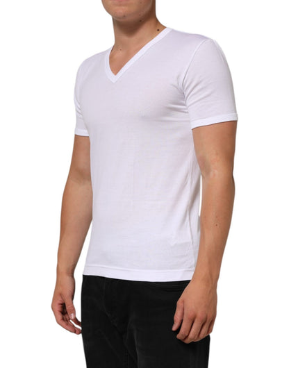 Dolce & Gabbana White Cotton V - Neck Short Sleeves T-shirt – IT58 | 3XL par Dolce & Gabbana | Disponible sur Sandy Store ByNet
