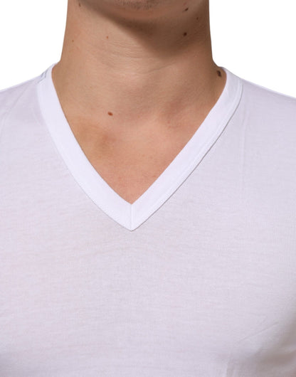 Dolce & Gabbana White Cotton V - Neck Short Sleeves T-shirt – IT58 | 3XL par Dolce & Gabbana | Disponible sur Sandy Store ByNet